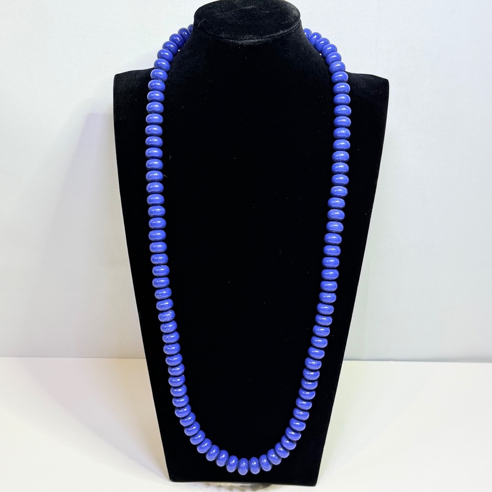Vintage Cobalt Blue Beaded Strand Necklace Gold Tone Spring‎ Ring Clasp 28 Inch